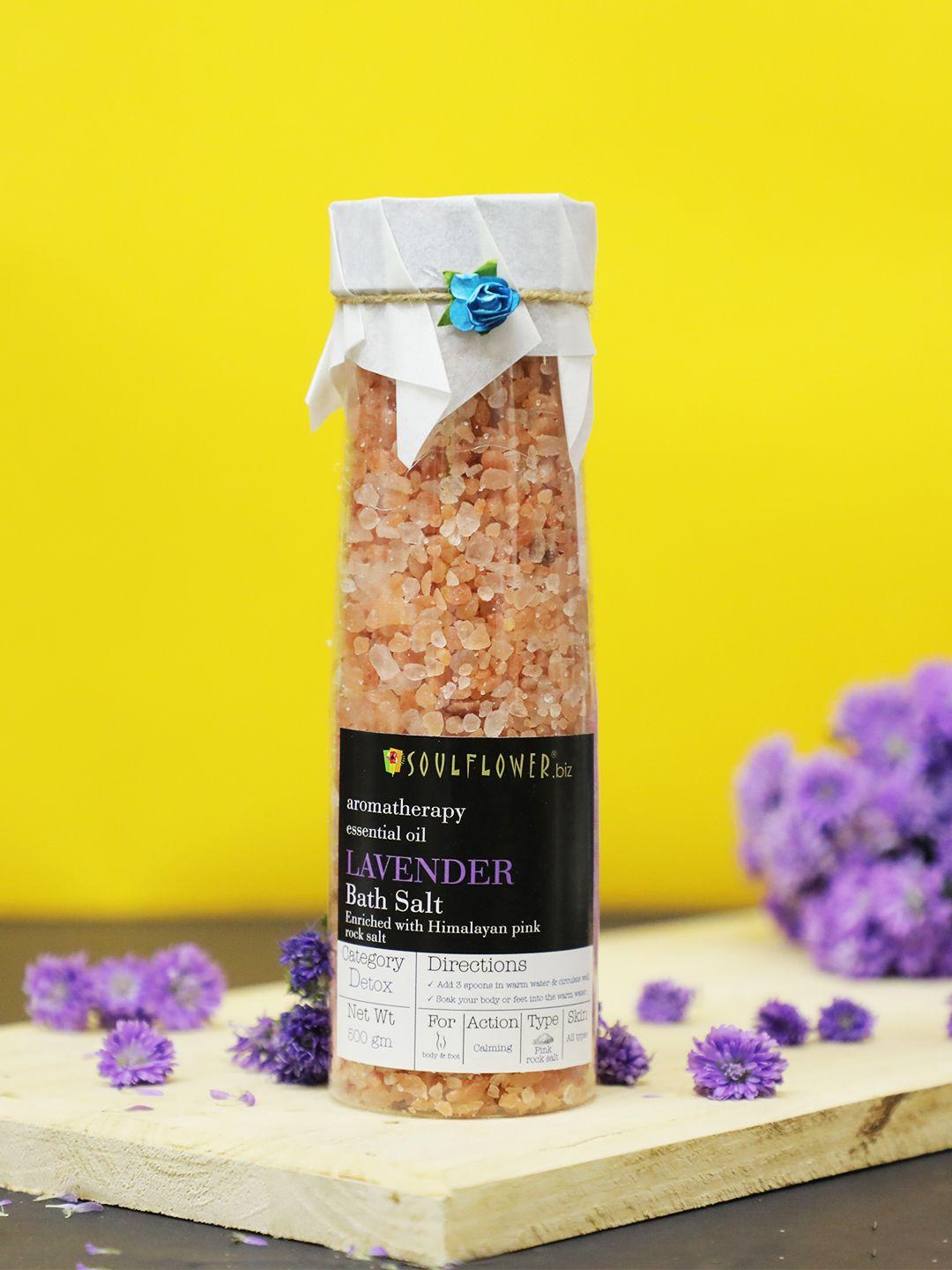 soulflower lavender himalayan pink rock bath salt for body & foot spa - 500g