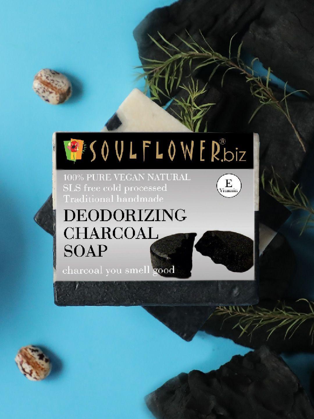 soulflower organic & handmade activated charcoal bathing bar soap with tea tree - 150g