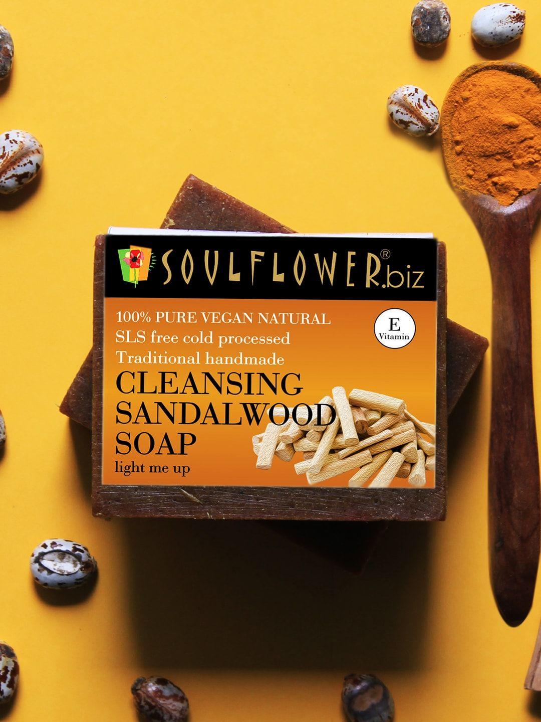 soulflower pack of 2 cleansing sandalwood handmade soaps 100% natural exfoliator 150g each