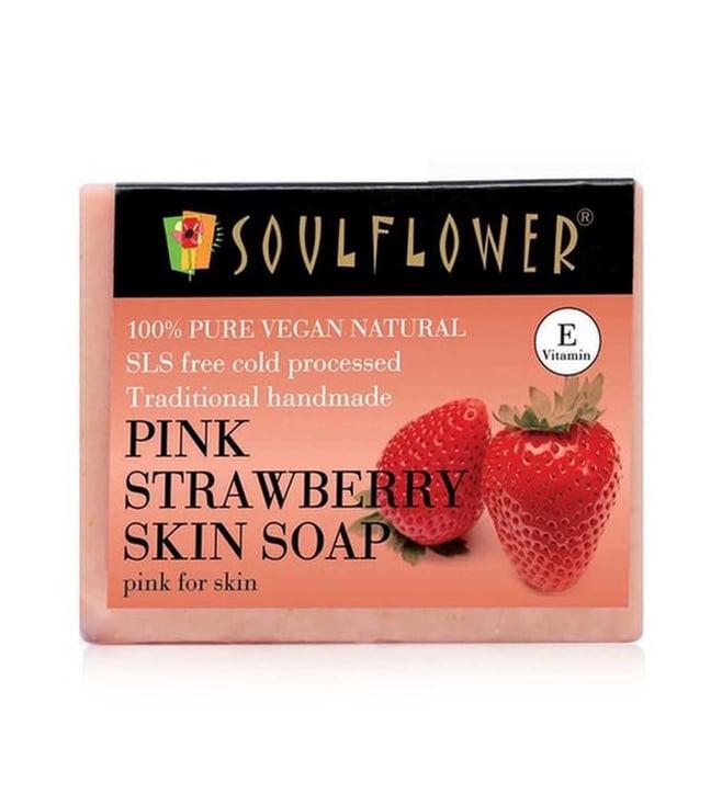 soulflower pink strawberry skin soap - 150 gm