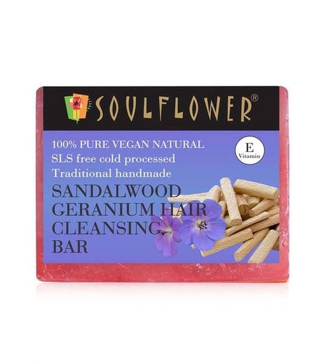 soulflower sandalwood geranium hair cleansing bar soap - 150 gm