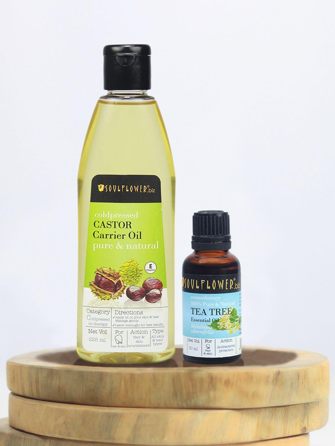 soulflower set of 2 castor & tea tree essential oil