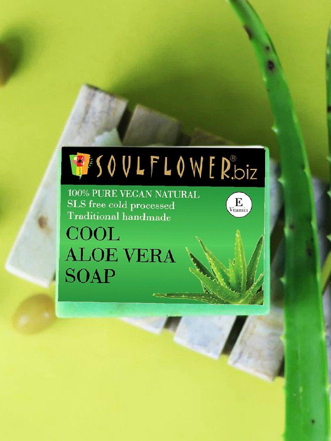 soulflower set of 2 cool aloe vera soap for acne & irritation free skin with natural oil