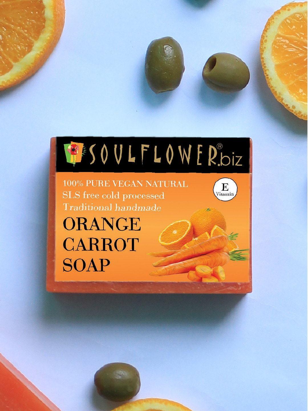 soulflower set of 2 orange carrot handmade soaps for sensitive & irritated skin 150 g each