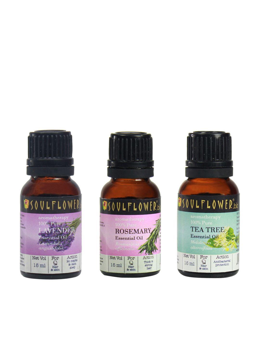 soulflower set of 3 aromatherapy essential oils - lavender+ rosemary+ tea tree - 15ml each