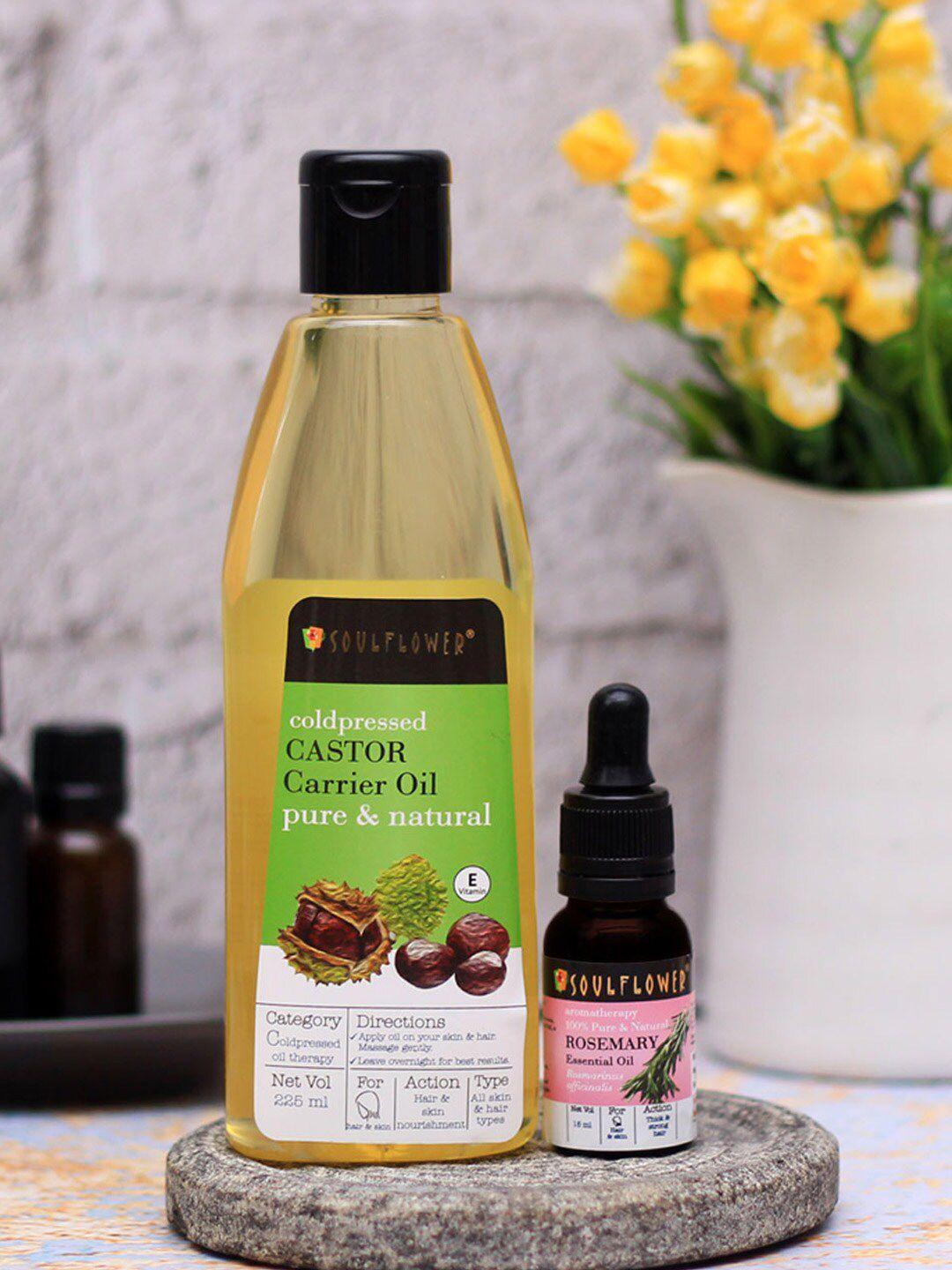 soulflower set of castor carrier oil 225ml  & rosemary essential oil 15ml