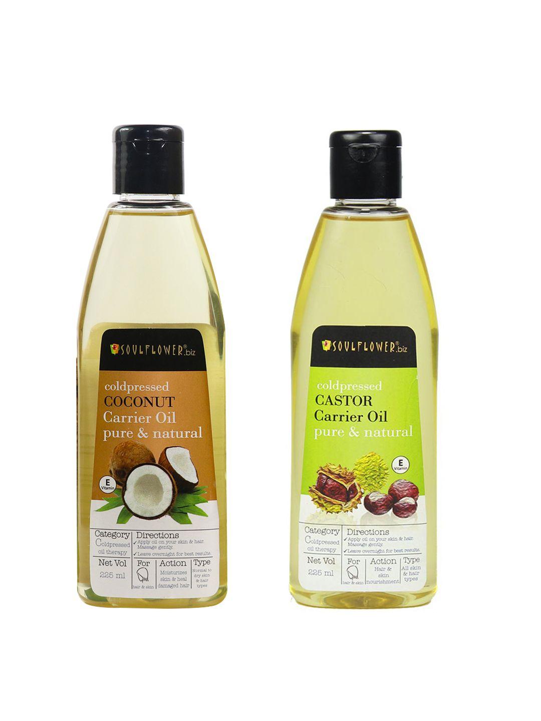 soulflower set of extra virgin coconut hair oil & castor hair oil - 225 ml each