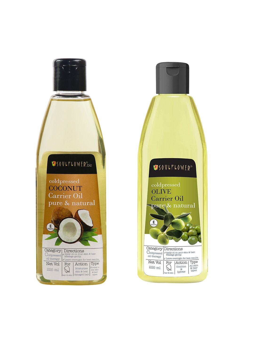 soulflower set of extra virgin olive oil & extra virgin coconut hair oil - 225 ml each