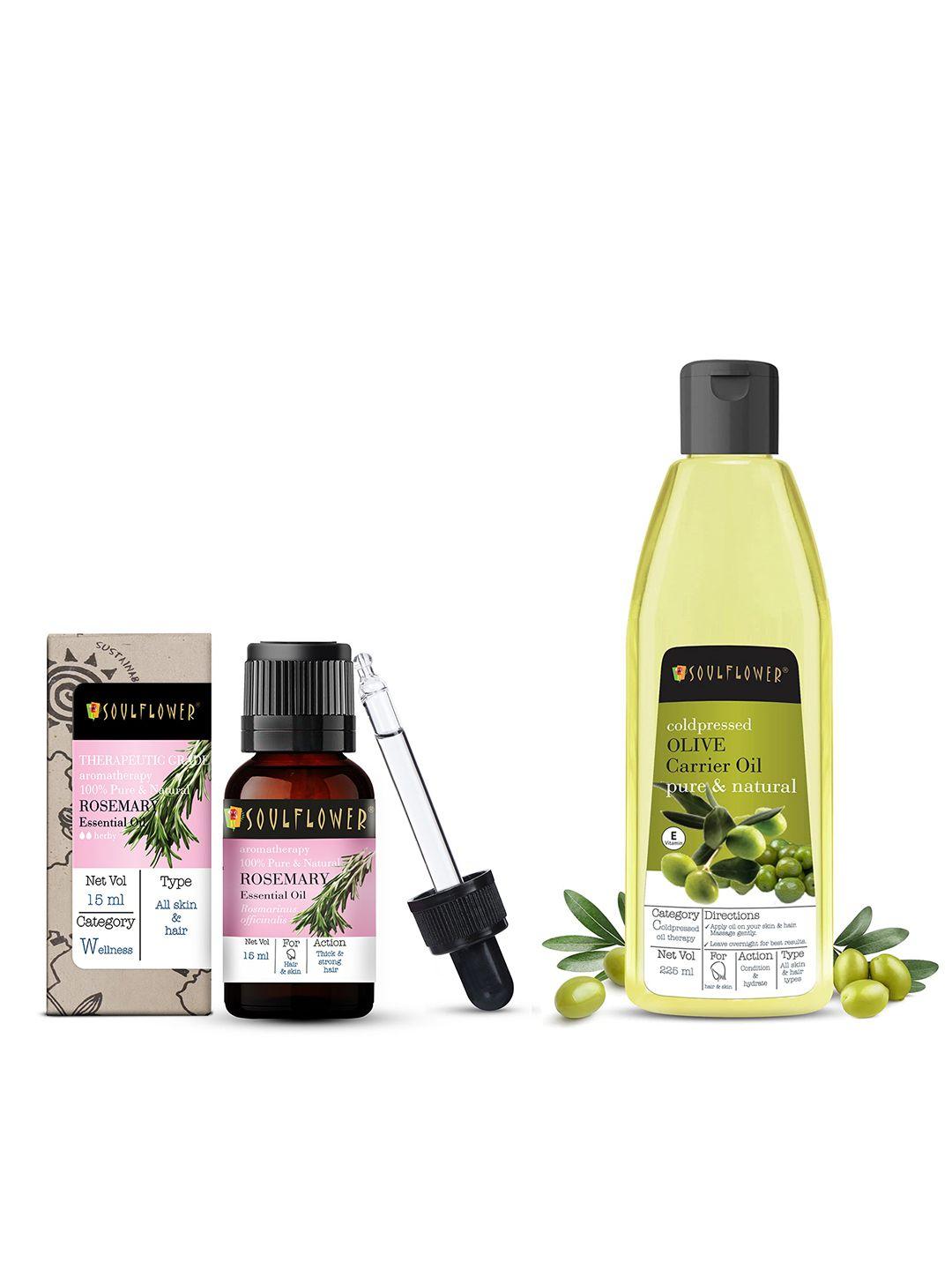 soulflower set of extra virgin olive oil 225 ml & rosemary essential oil 15 ml