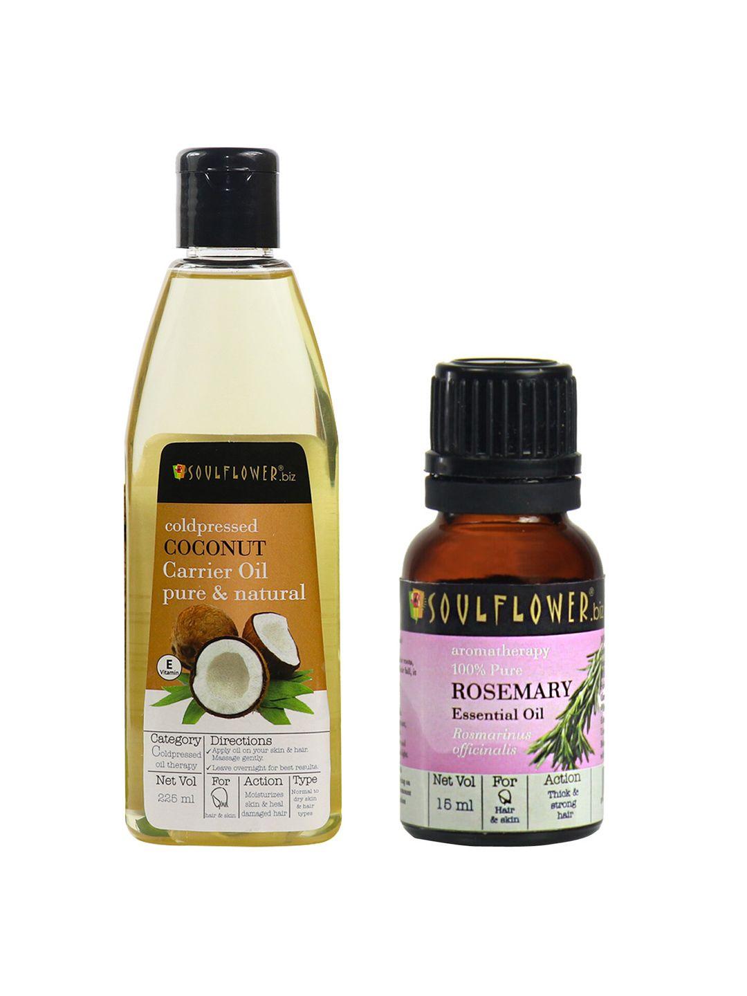 soulflower set of rosemary essential oil 15ml & coldpressed coconut carrier oil 225ml