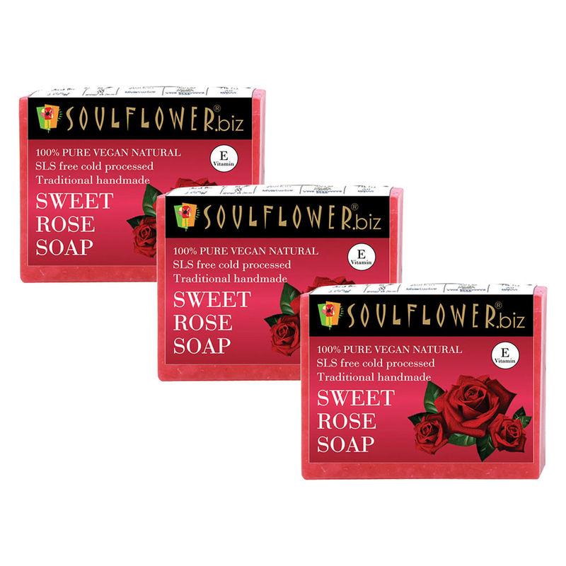 soulflower sweet rose soap - set of 3