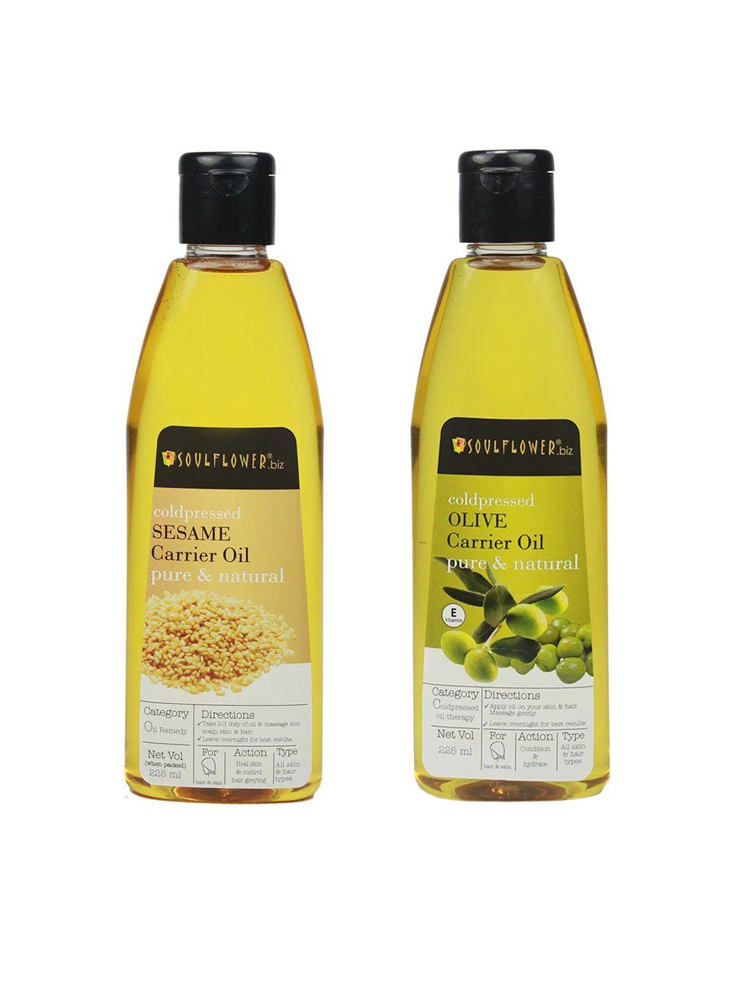 soulflower unisex set of 2 sustainable coldpressed sesame and olive carrier oil 225ml each