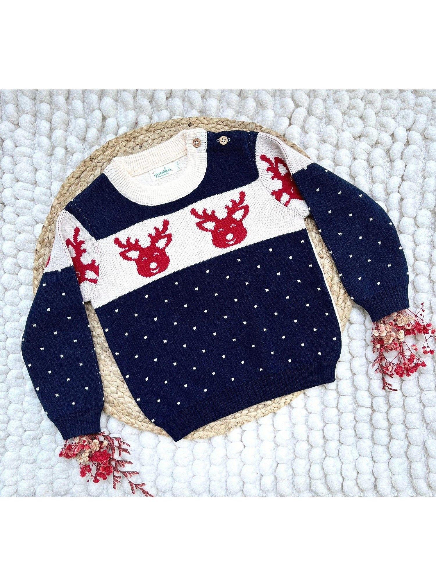 soulful reindeer jacquard navy sweater