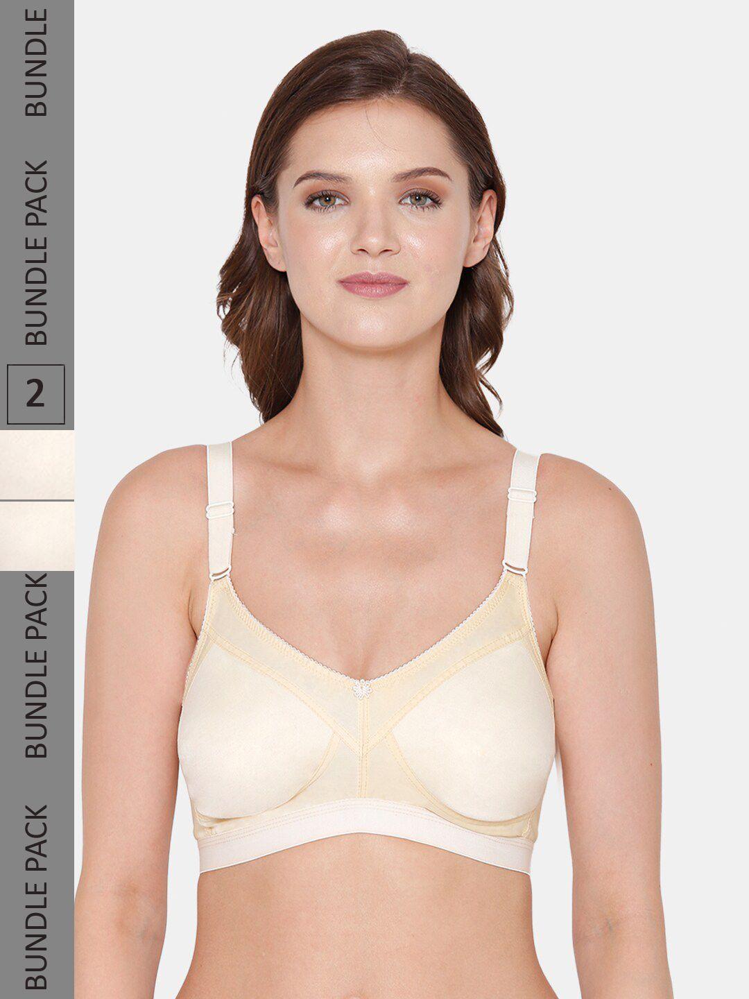souminie pack of 2 non-padded full coverage all day comfort seamless cotton minimizer bra
