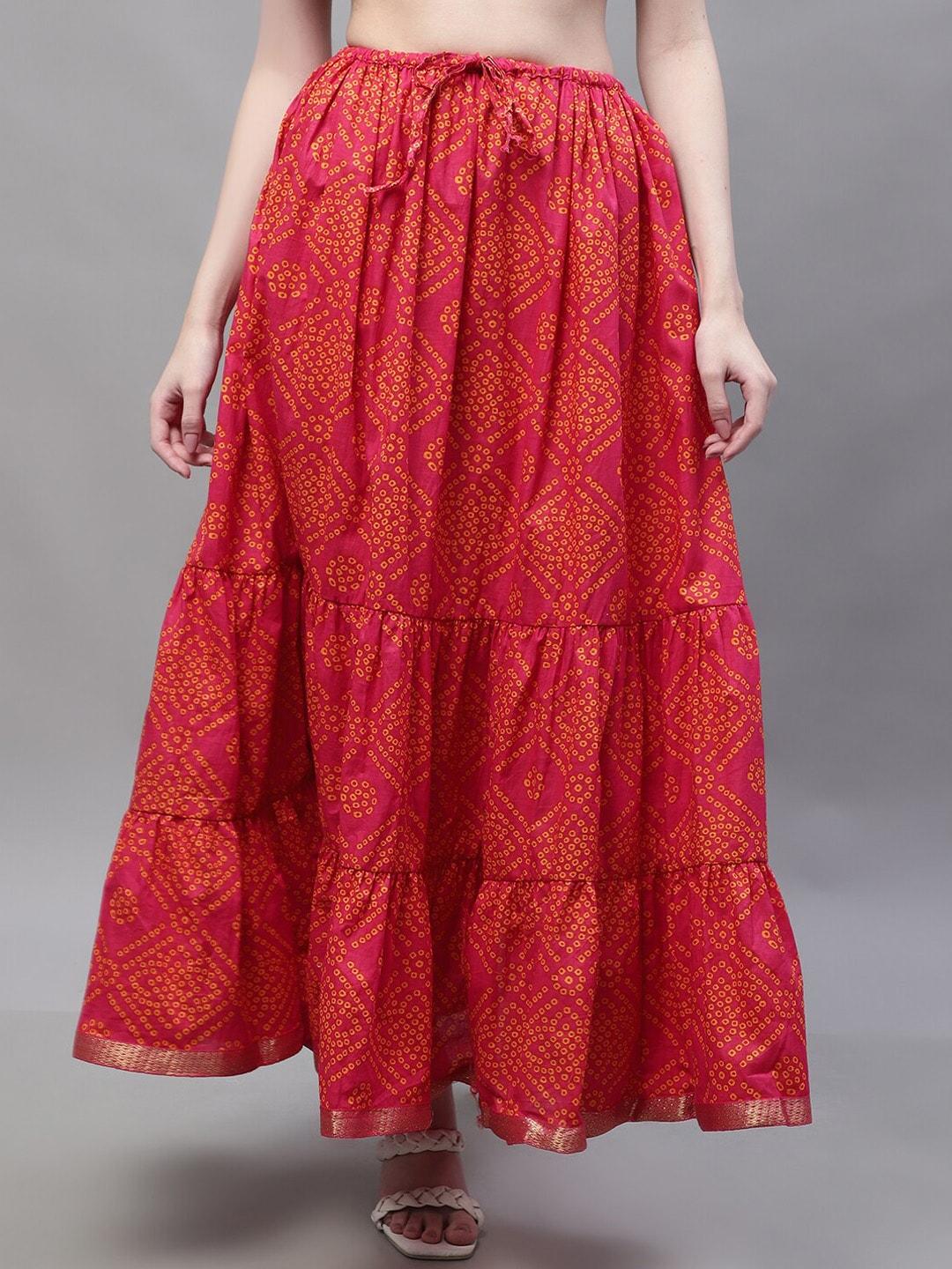 soundarya bandhani printed flared pure cotton maxi skirt