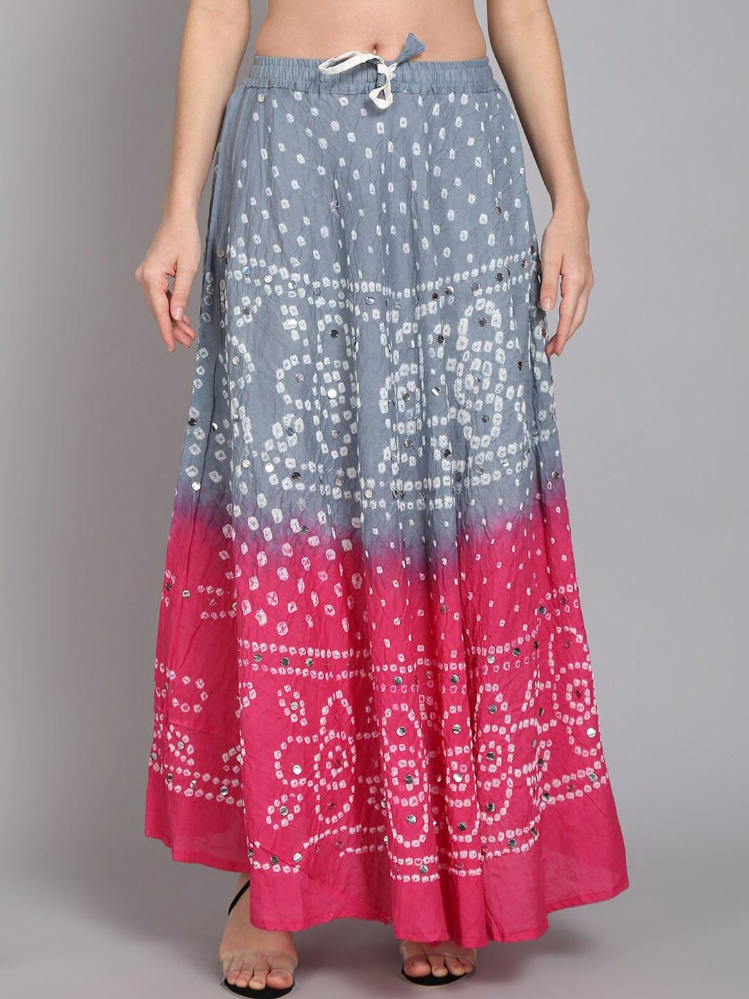 soundarya bandhej printed tie & dye pure cotton maxi skirt