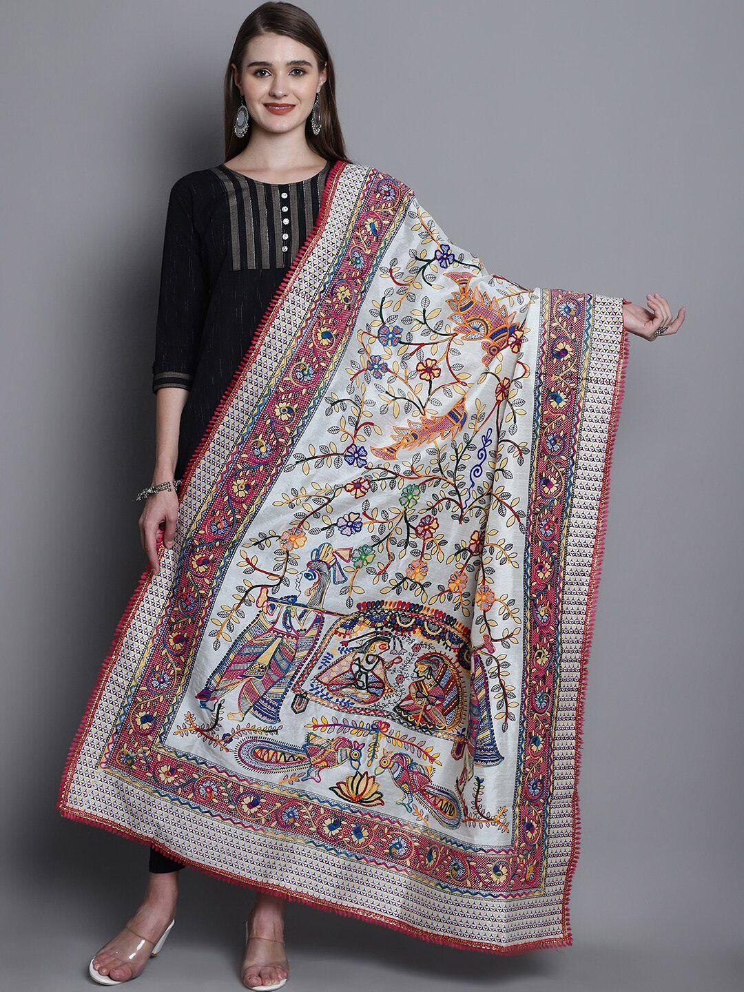 soundarya ethnic motifs embroidered silk dupatta with thread work