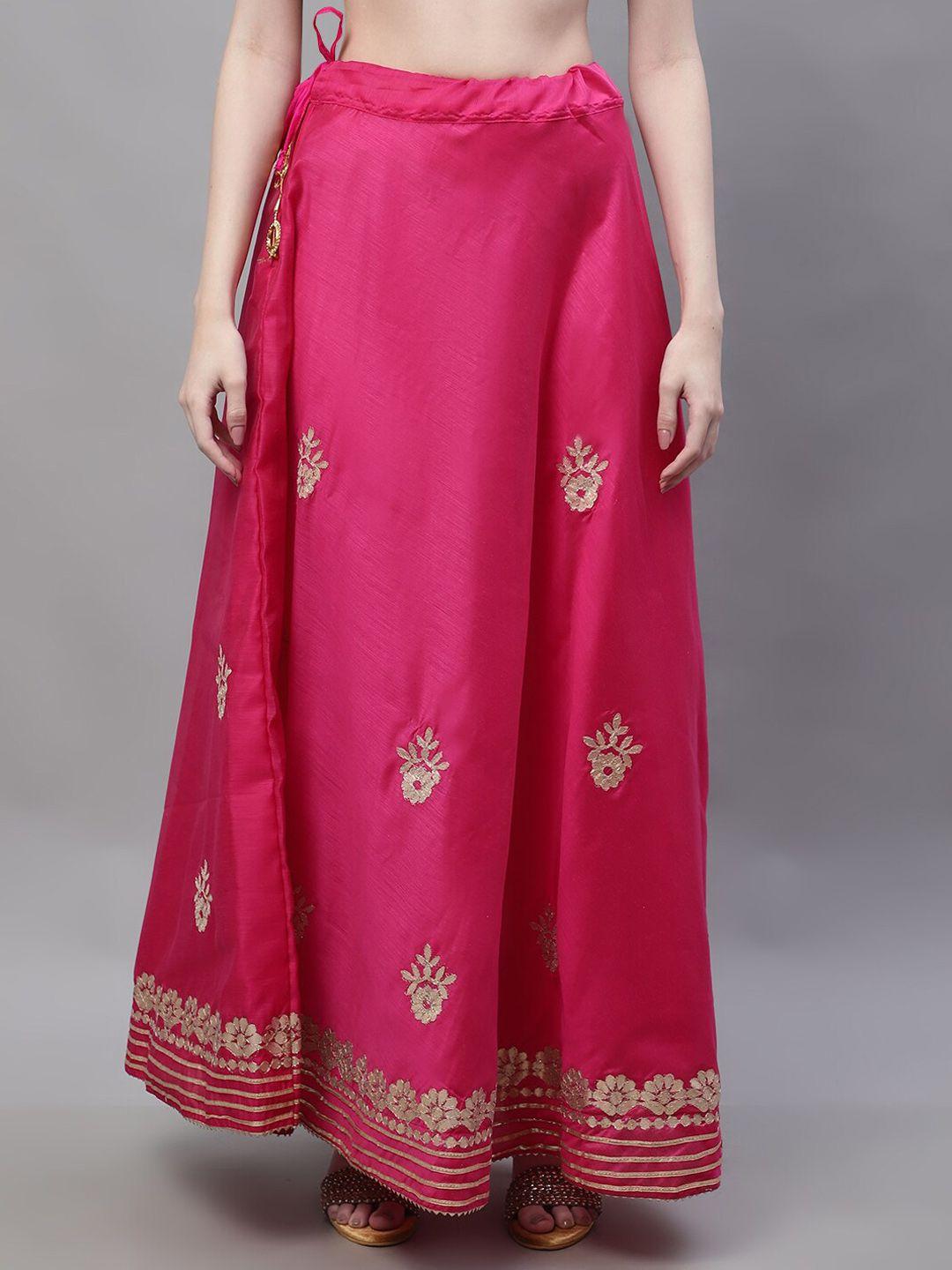 soundarya floral embroidered gota patti work flared chanderi silk maxi lehanga skirt