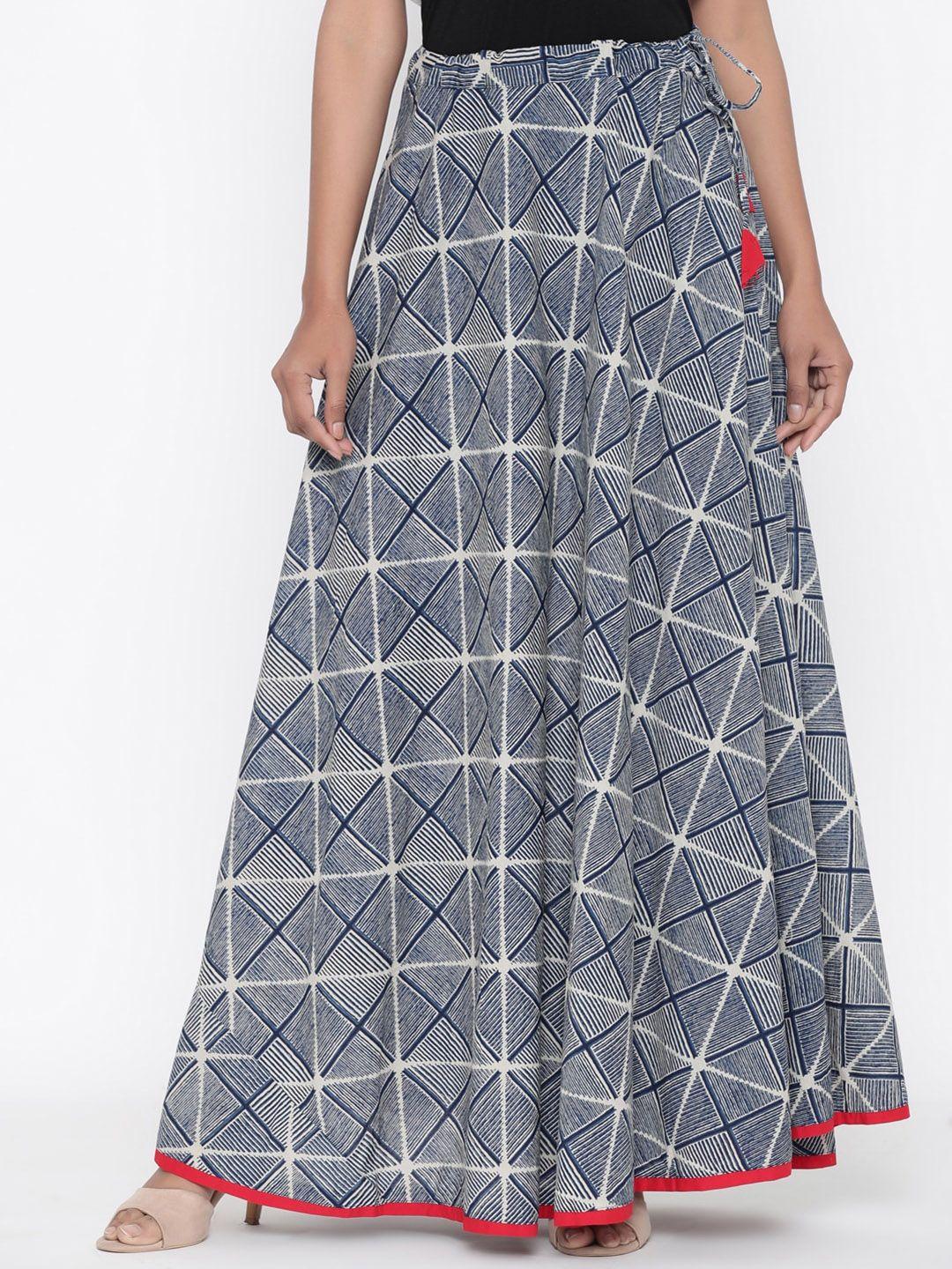 soundarya geometric printed pure cotton maxi skirt