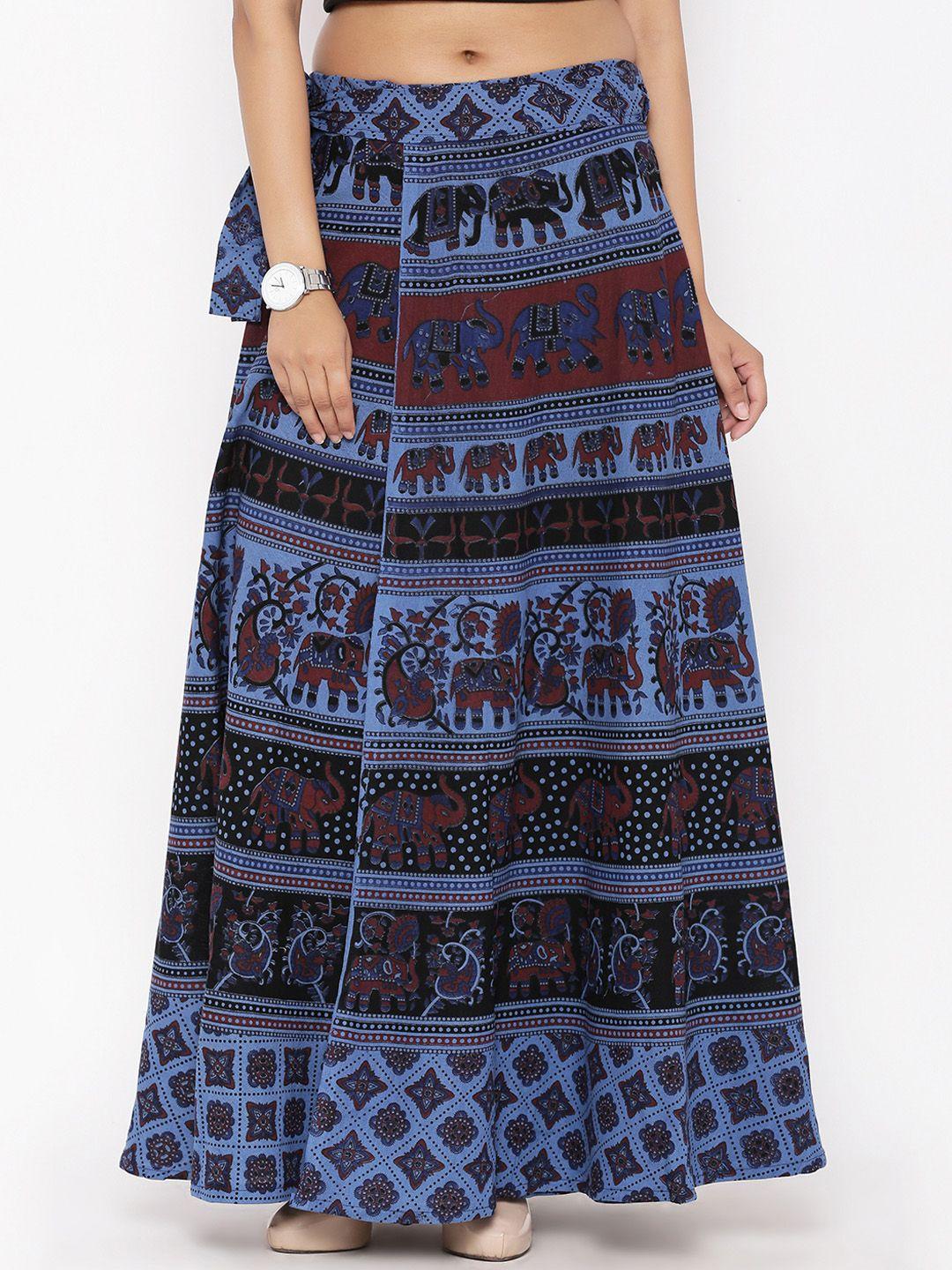 soundarya navy ethnic print wrap-around maxi skirt