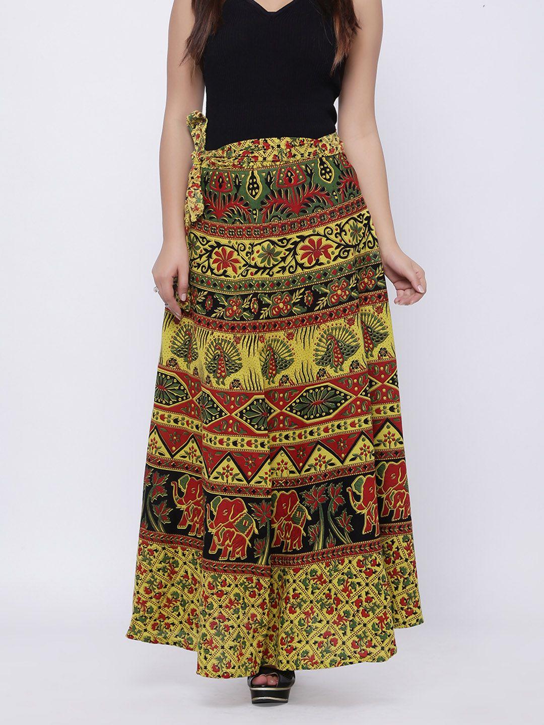 soundarya women multicoloured ethnic print wrap-around maxi skirt