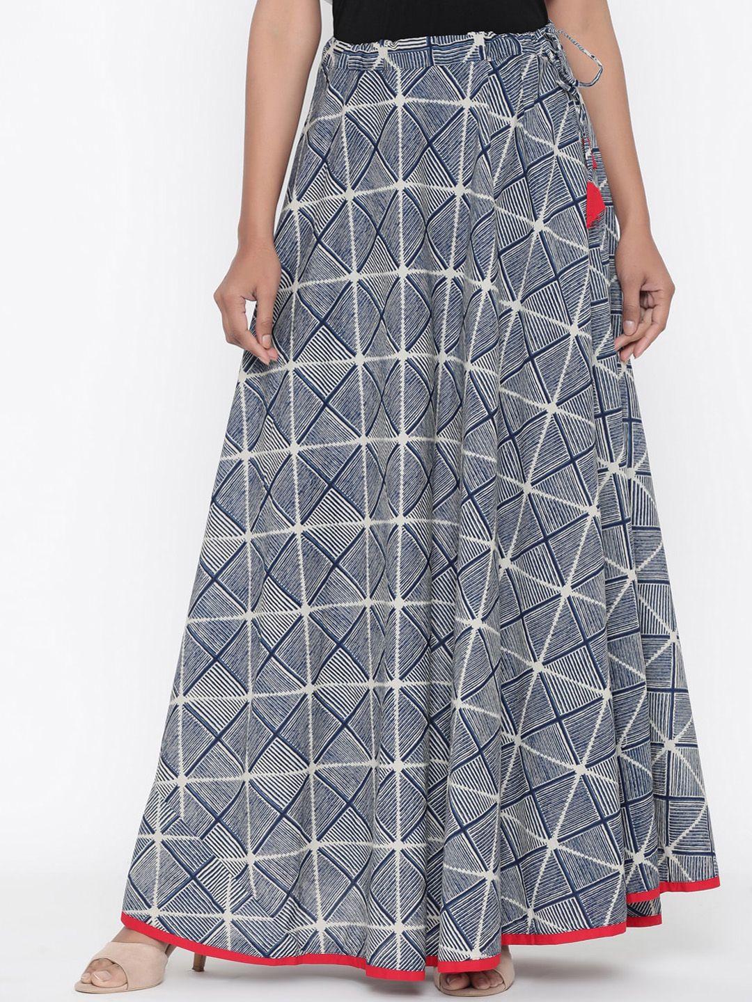 soundarya women navy blue & white printed maxi wrap skirt