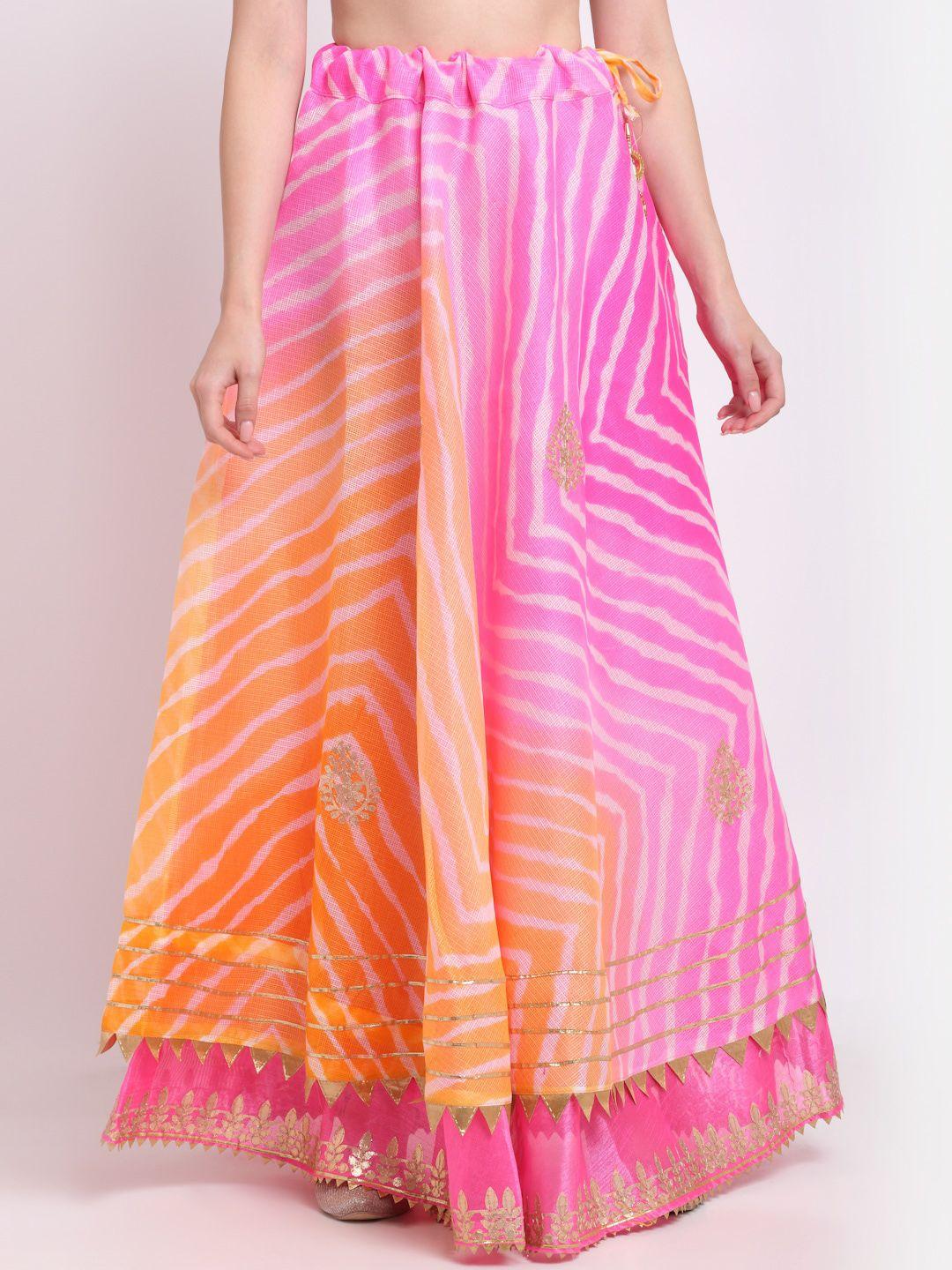 soundarya women pink & orange striped flared maxi skirt