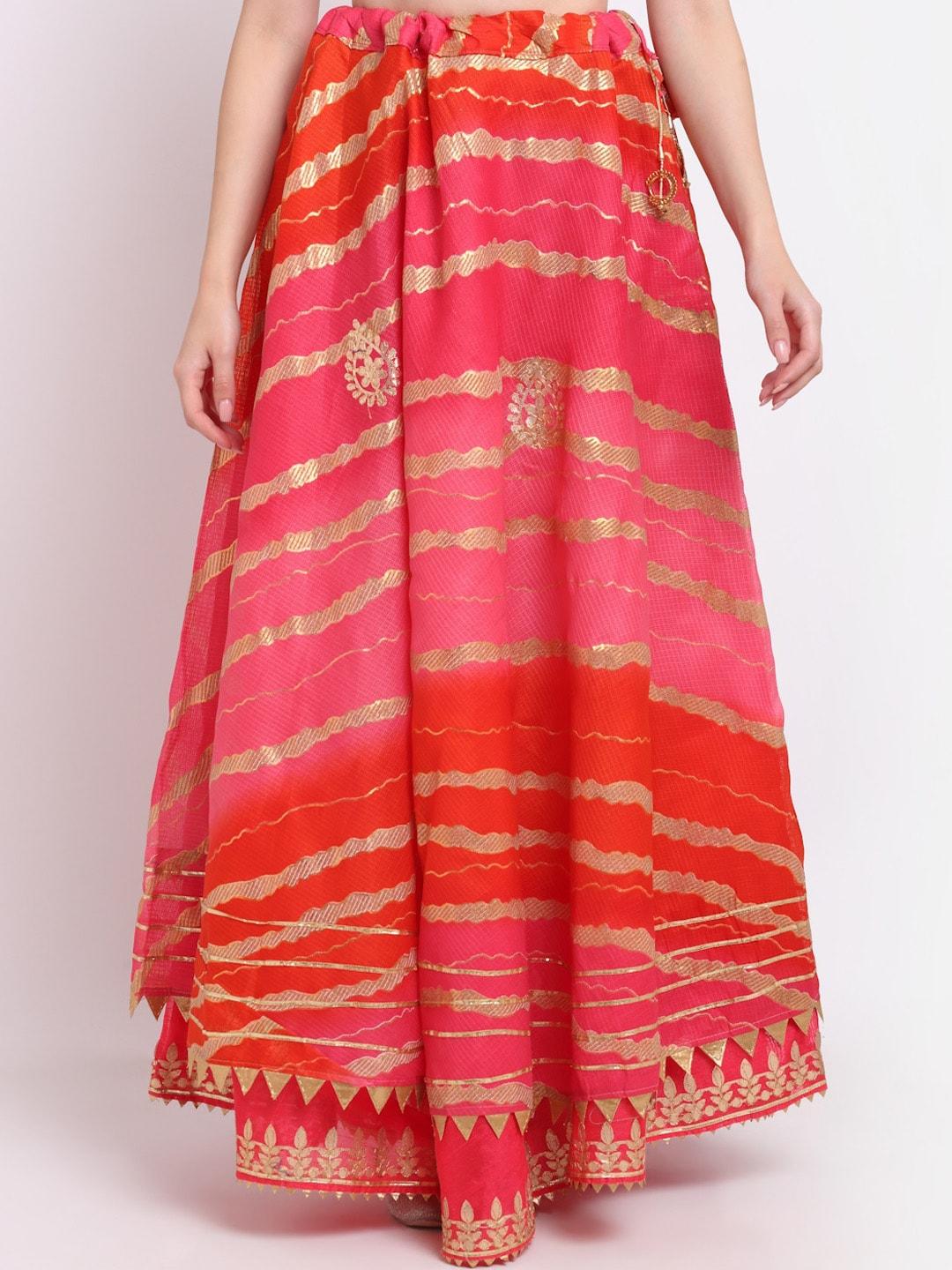 soundarya women pink & red striped doriya gota patti work flared maxi skirt