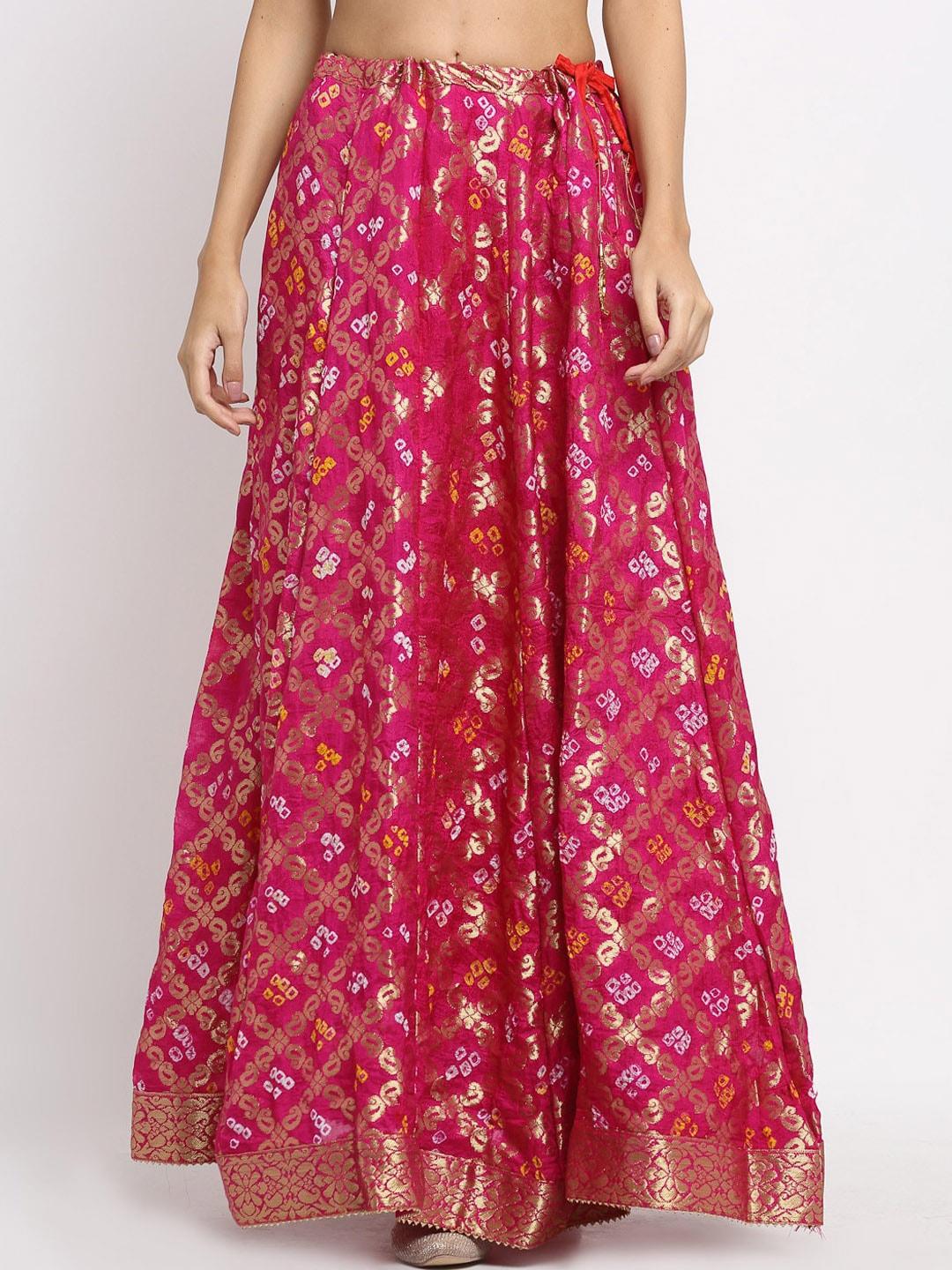 soundarya women pink banarasi silk maxi flared skirt