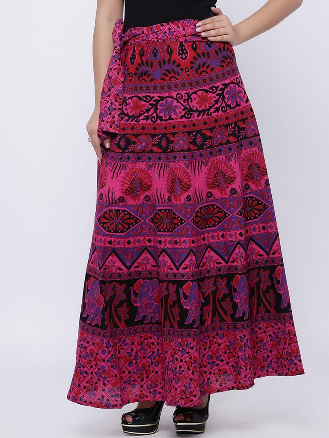 soundarya women pink printed cotton maxi wrap skirt