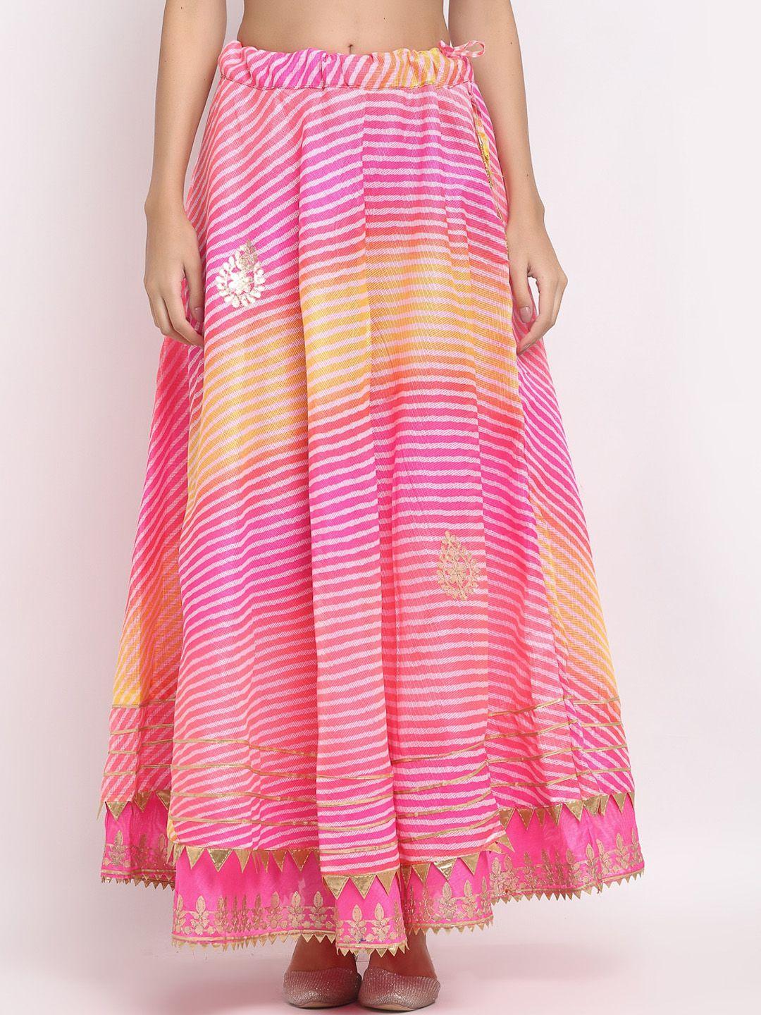 soundarya women pink striped cotton flared maxi skirt