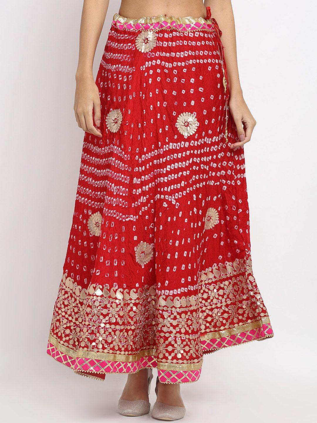 soundarya women red printed flared maxi skirts