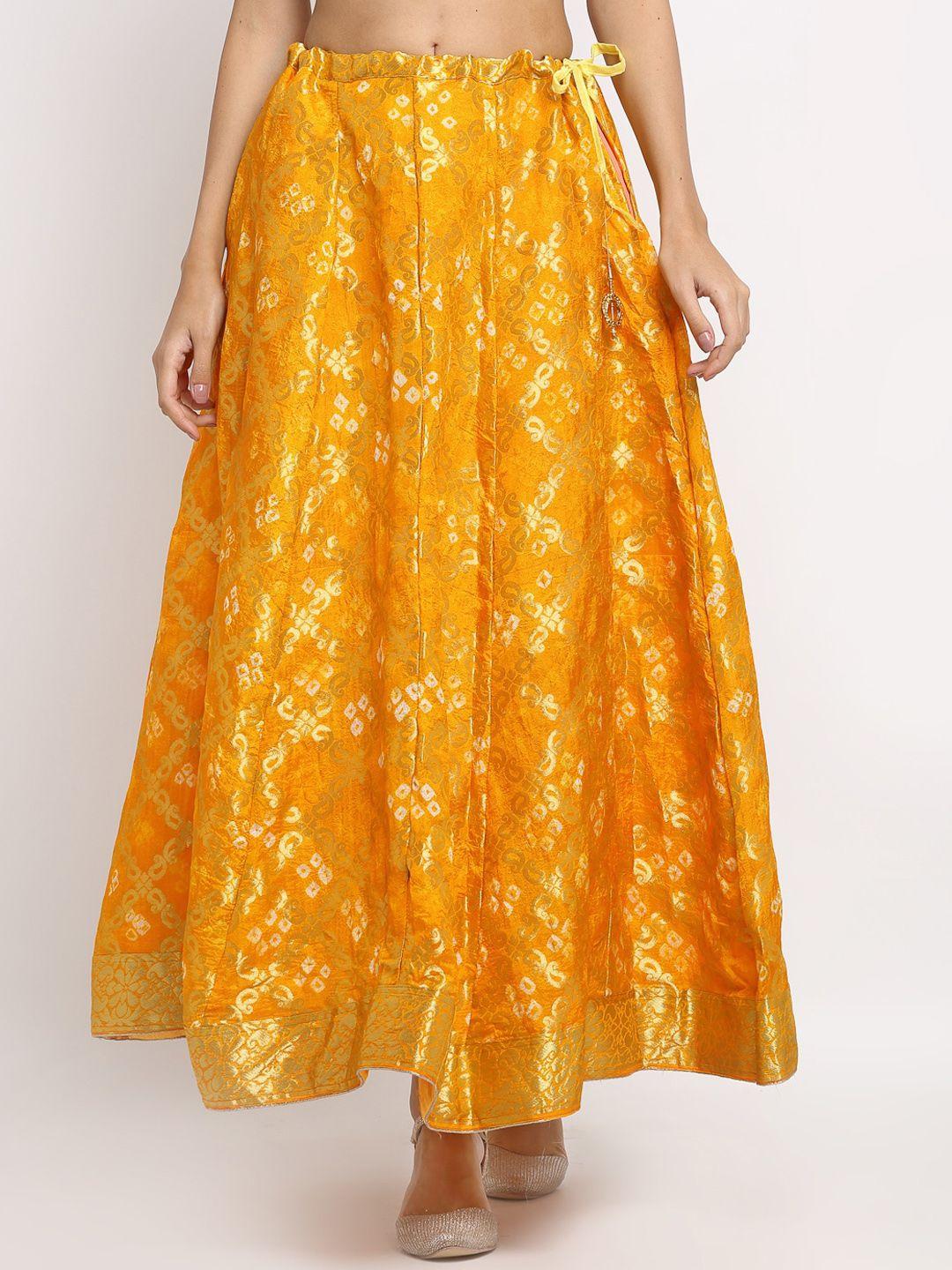 soundarya women yellow printed flared maxi skirts