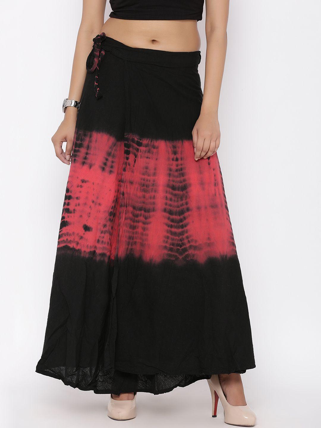 soundarya black & red tie-dyed print wrap-around maxi skirt