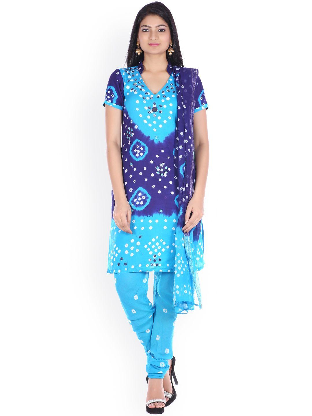 soundarya blue bandhani print unstitched dress material