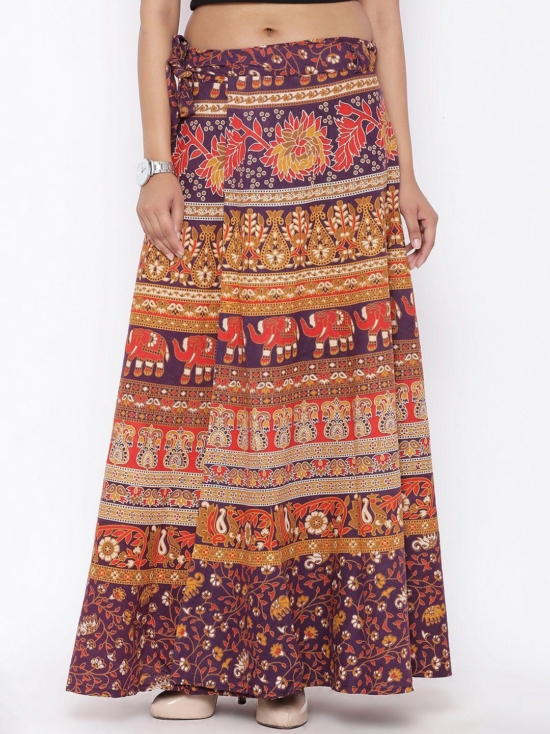 soundarya brown ethnic print wrap-around maxi skirt