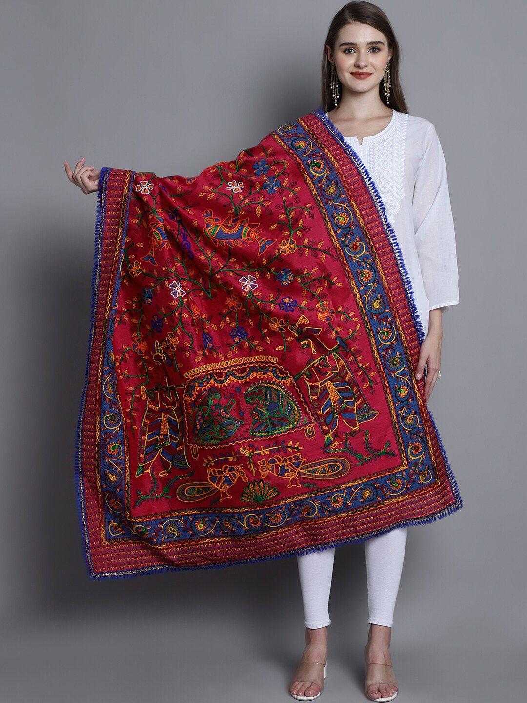 soundarya ethnic motifs embroidered thread work jamdani silk dupatta