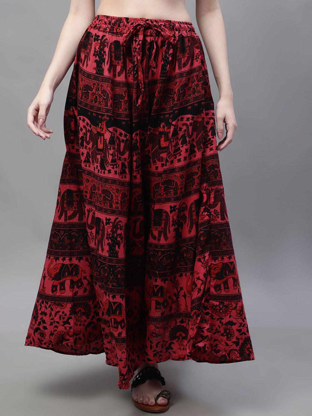 soundarya ethnic motifs printed flared cotton maxi skirt