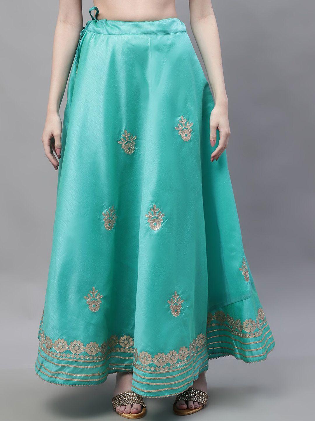 soundarya floral embroidered gota patti work flared chanderi silk maxi lehanga skirt