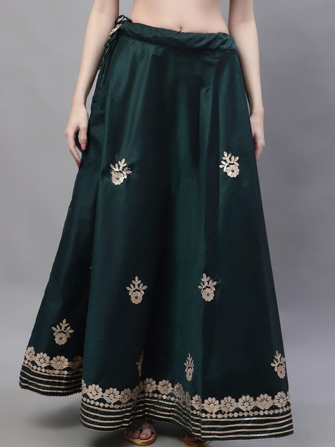 soundarya floral embroidered gota patti work flared chanderi silk maxi lehanga skirt