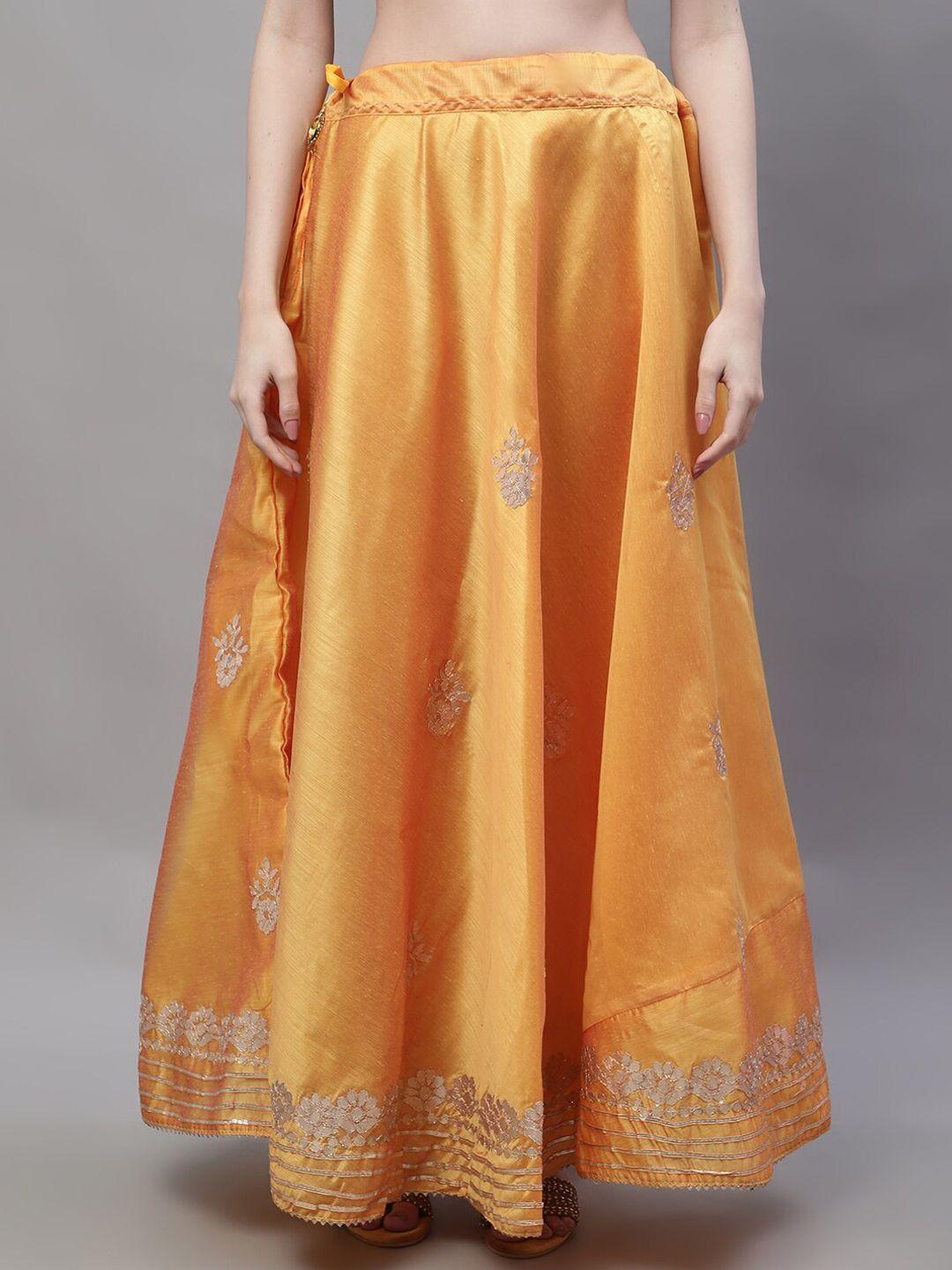 soundarya floral embroidered gota patti work flared chanderi silk maxi lehanga skirt