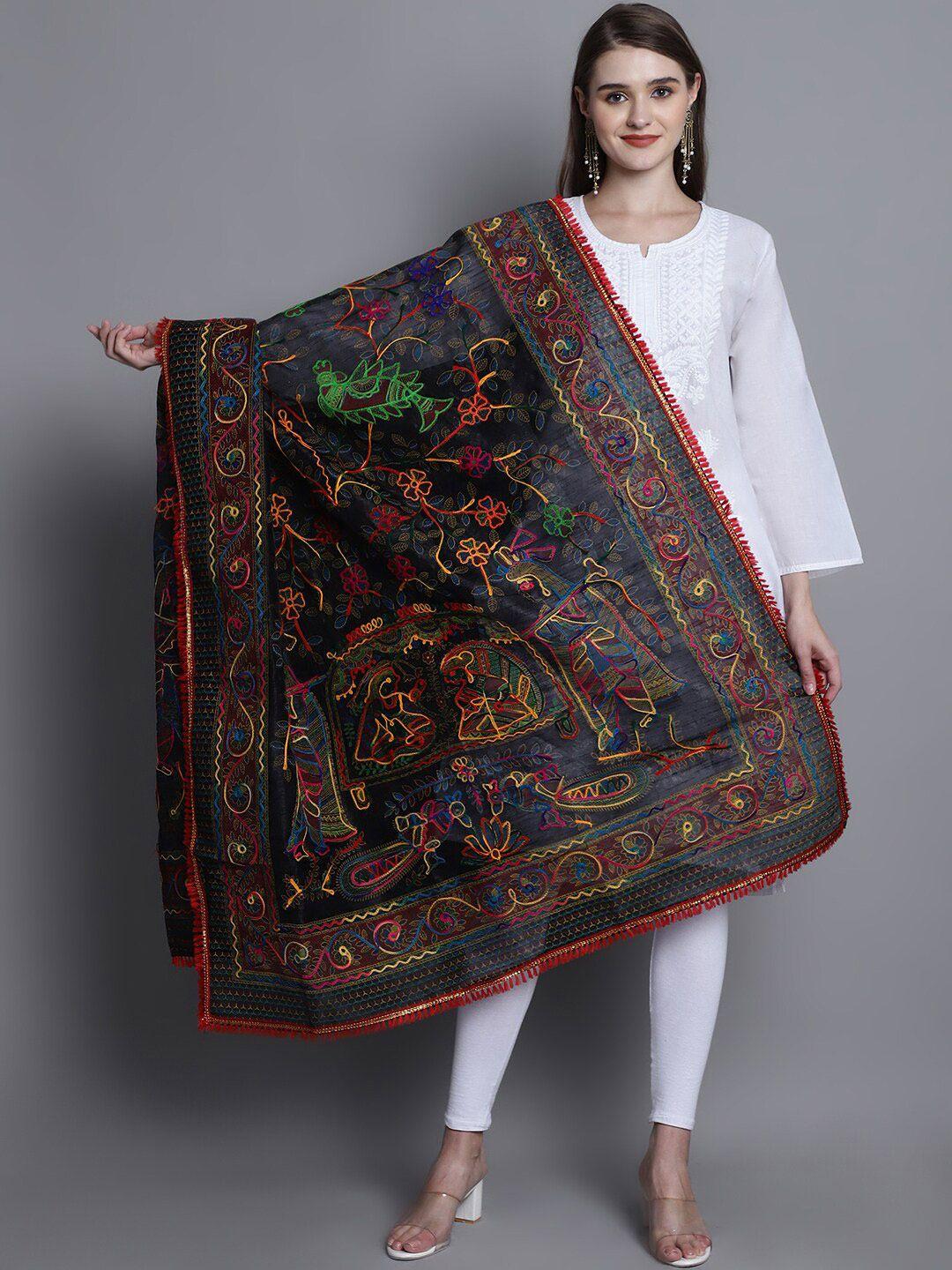 soundarya floral embroidered silk dupatta with thread work