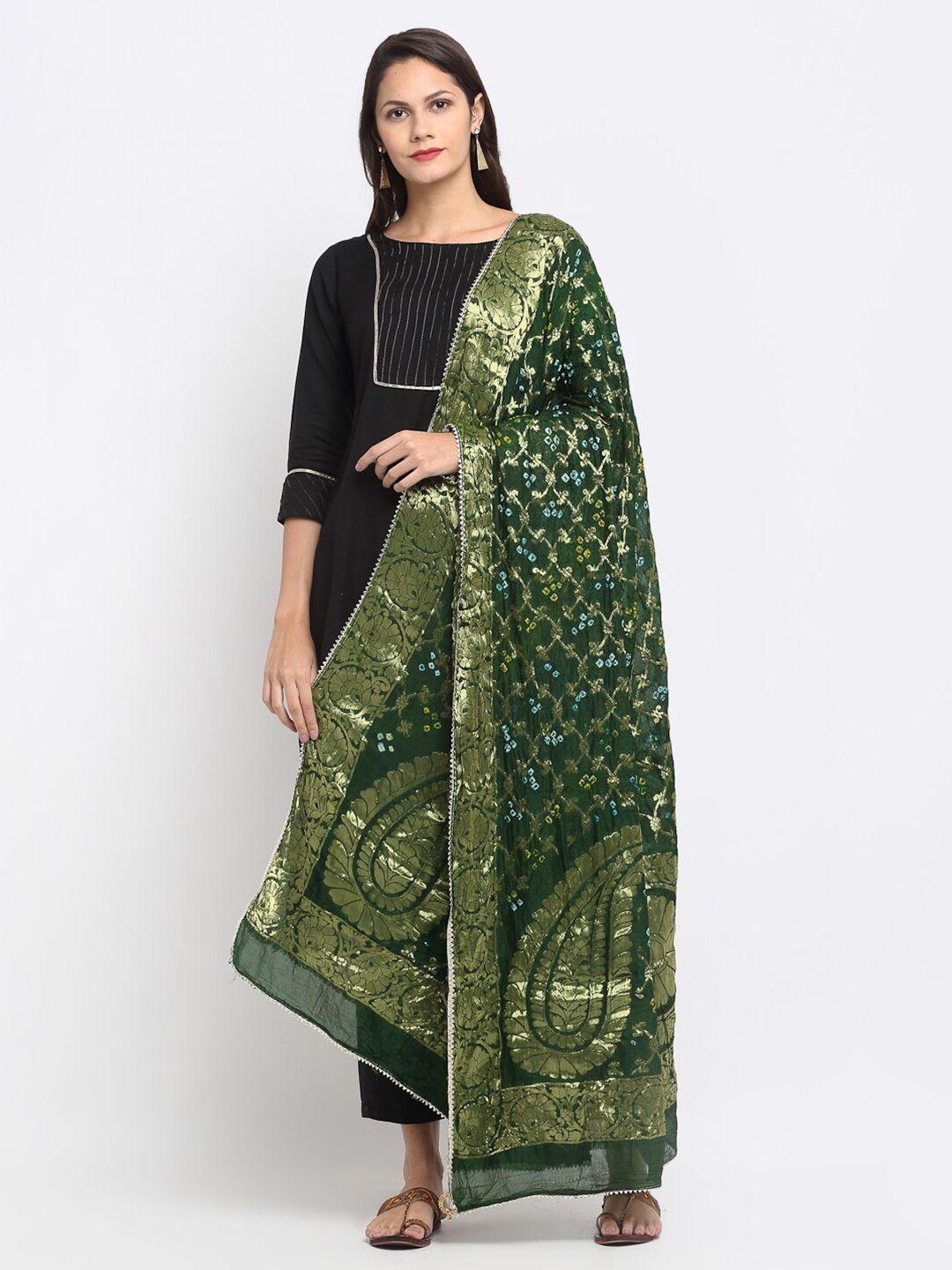 soundarya green & gold-toned woven design dupatta