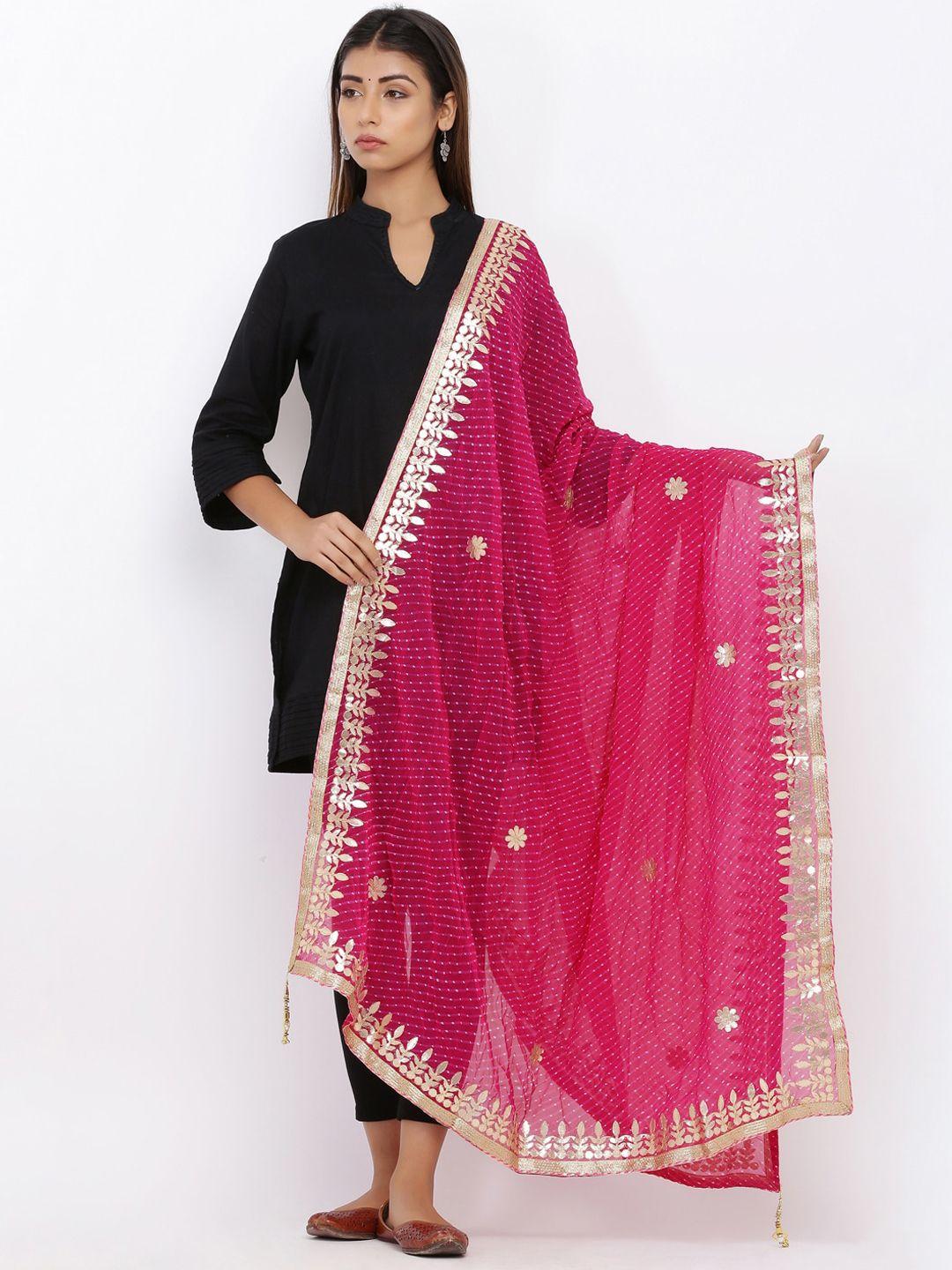 soundarya magenta & gold-toned embroidered dupatta