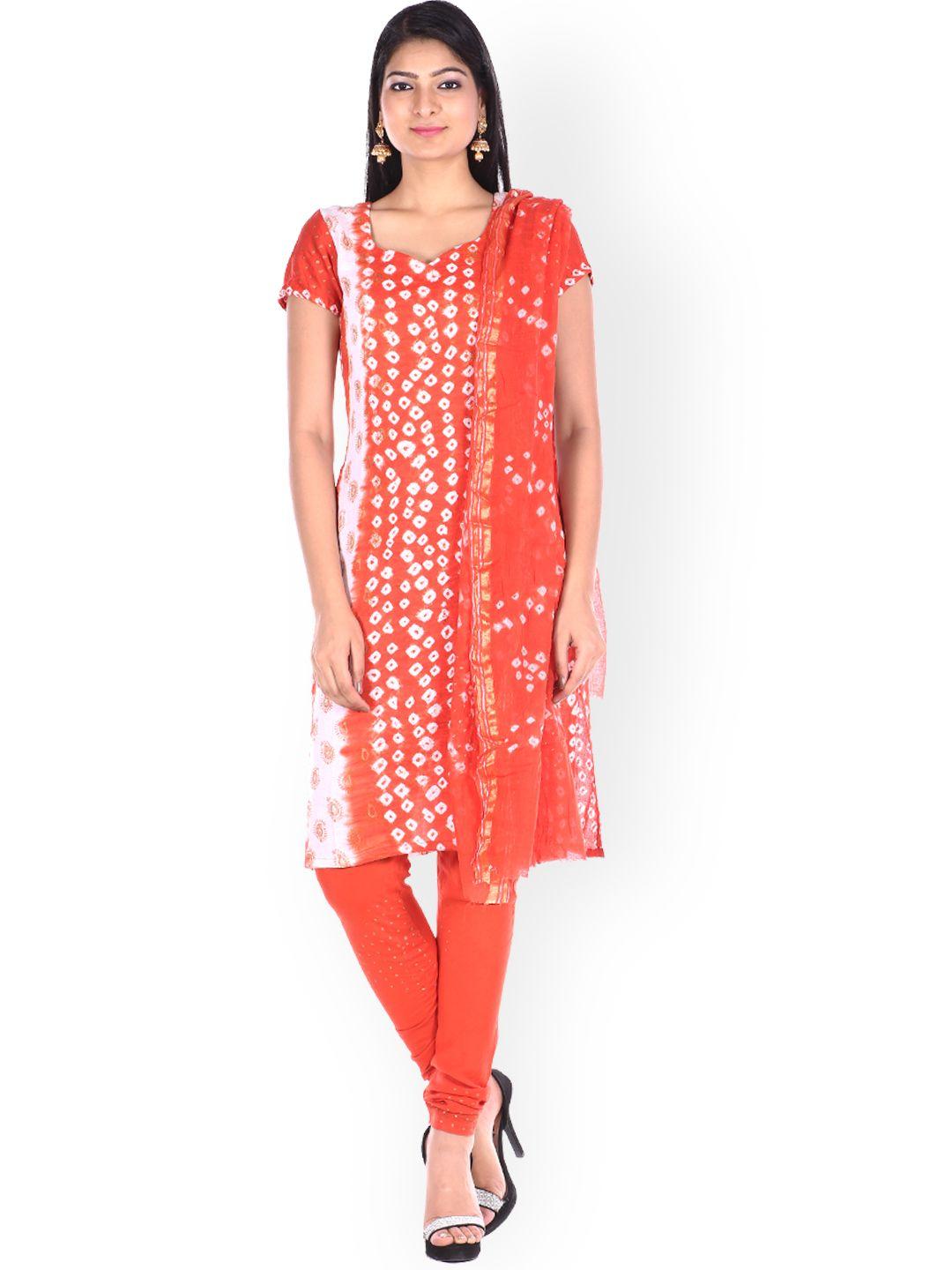 soundarya orange bandhni print unstitched dress material