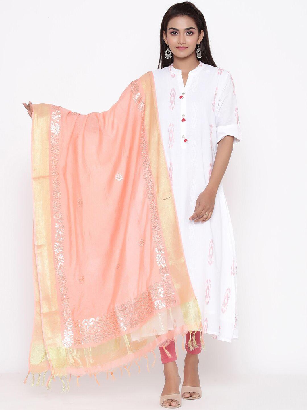 soundarya peach-coloured & gold-toned embroidered dupatta