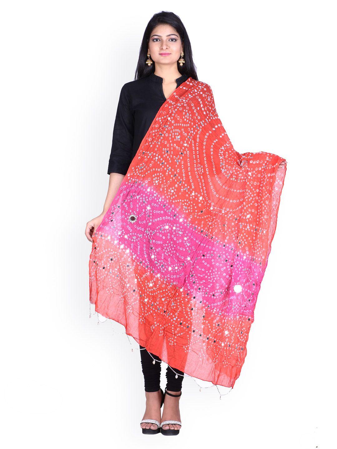 soundarya pink & orange bandhani print dupatta