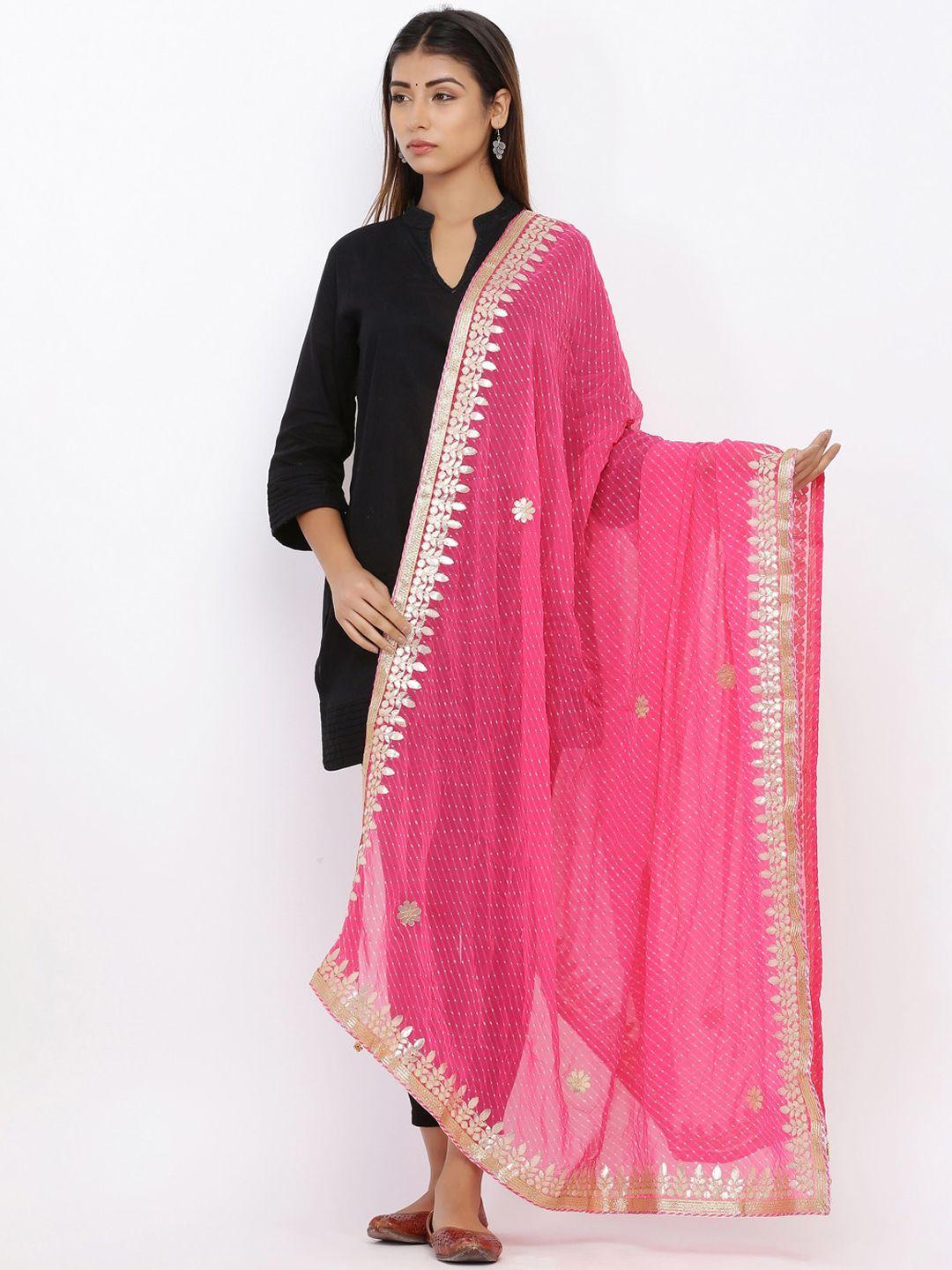 soundarya pink & white embroidered dupatta