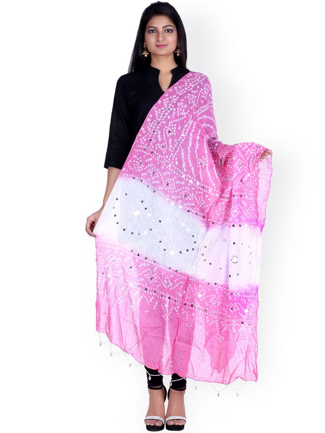 soundarya pink & white sequined bandhani dupatta