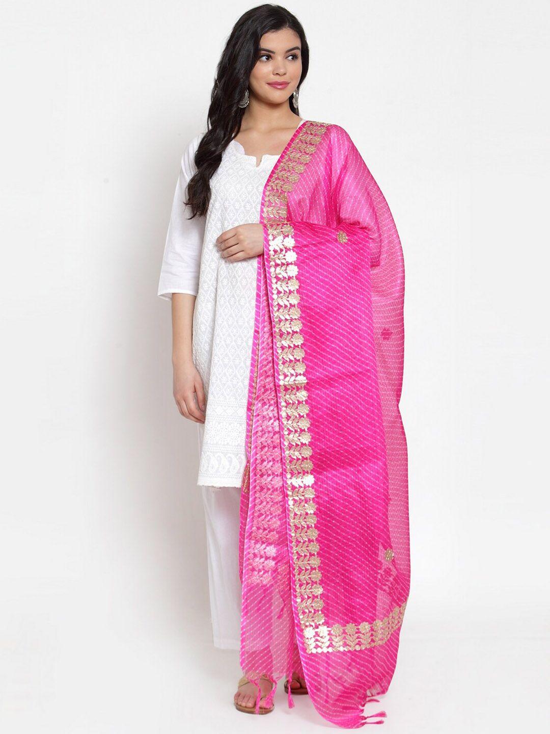 soundarya pink embroidered cotton dupatta